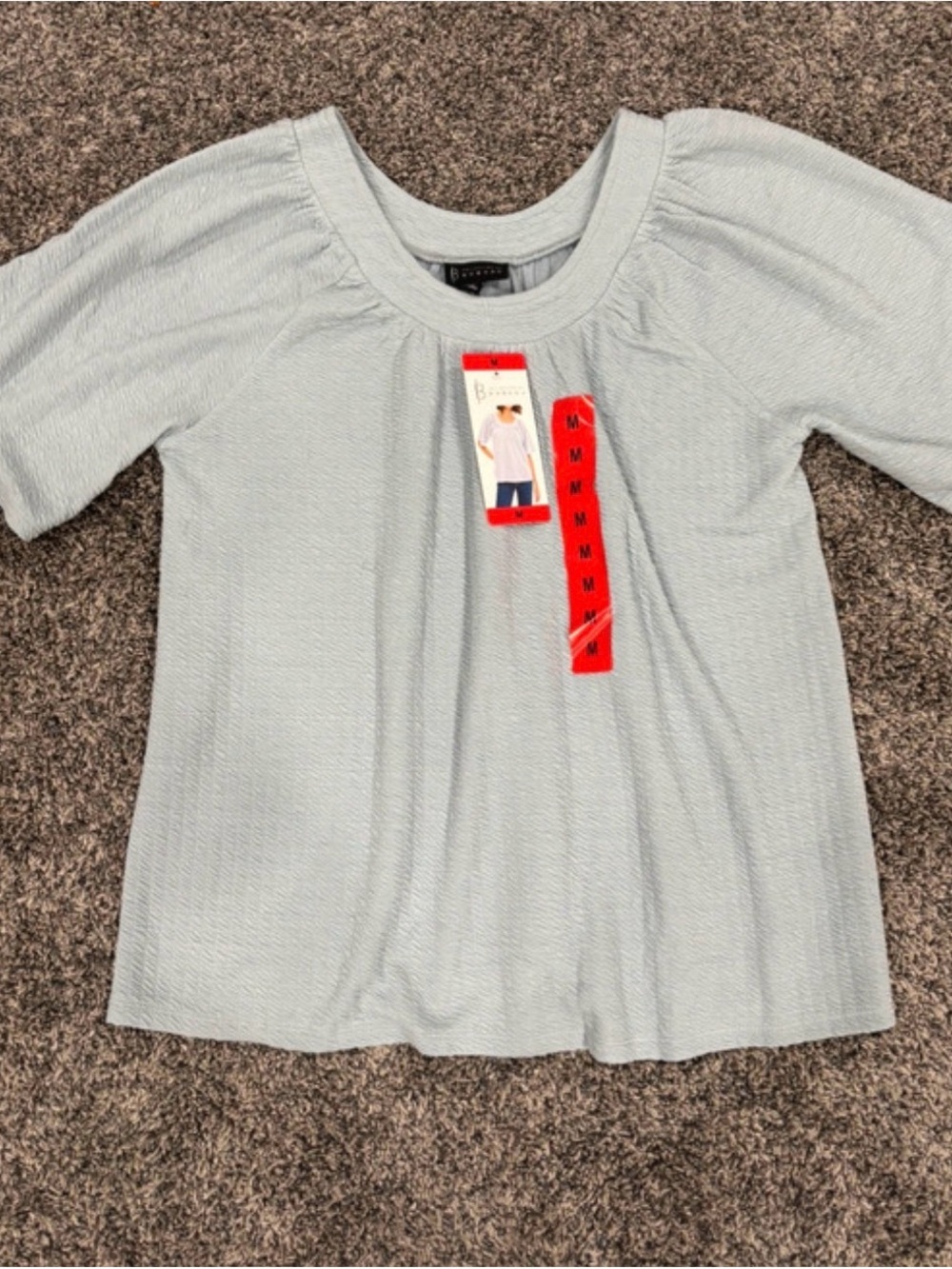 Womens Light Blue Textured Short Sleeve Top - Bobeau brand